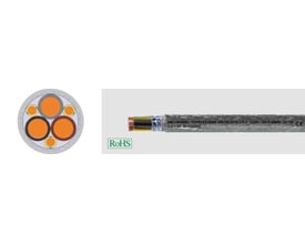 HELUKABEL TOPFLEX-EMV-3PLUS 2YSLCY-J motorkabel i tværsnit og langsider med mærkning samt RoHS-logo.