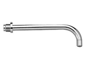 Sidevisning af Vola 020-20 fast tud med 225 mm i børstet krom, viser gevind og luftindblander.