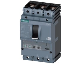 Siemens 3VA2 3-polet maksimalafbryder i grå plast med sort betjeningshåndtag og tydelig 100A markering på frontpanelet.