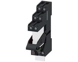 Siemens stikbensrelæ RT3 med 1 skiftekontakt, 24V DC, rød LED og skrueklemme.