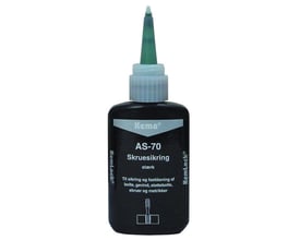 Nærbillede af Kemlock AS-70 flaskens grønne dyse med skruesikringsvæske, klar til brug.