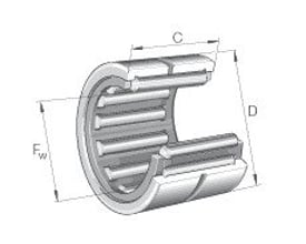 Schaeffler INA NKS37-XL nåleleje, svær serie med X-life, med dimensioner vist. Lejet er åbent i den ene ende og har synlige ruller.