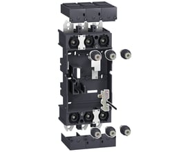 Schneider Electric plug-in sæt til NSX400-630 3-polede enheder, vist i adskilt tilstand for detaljeret montagevisning.