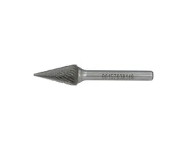 Norton hårdmetalfræser i form M med riflet skærehoved og lige skaft, vist fra siden; 12 x 22 mm.