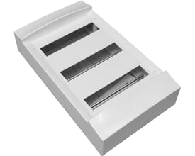 ABB MISTRAL gruppetavle i hvid termo-plastic med 36 moduler og uden låge, vist fra oven.