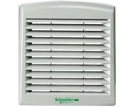 Schneider Electric ClimaSys filter med udvendige mål på 268x248 mm og udskæring på 223x223 mm i RAL7035 plast.