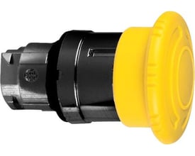 Schneider Electric Harmony Style 4 paddetryk i gul med Ø40 mm frontdiameter og sort krop.