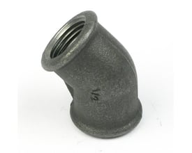 Unico sort 45 graders vinkel med 3/8" gevind i begge muffeender fremstillet af blødstøbt jern.