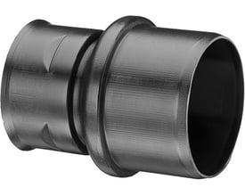 Uponor dræntilslutning i sort PVC til 160/145 mm rør, med en 160 mm glat muffe og en udvendig spids. Produktet har en mat overflade med synlige produktionslinjer.