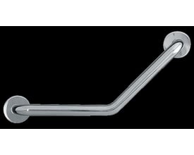 Nærbillede af Intra Juvel TBBP-010 støttehåndtag i børstet stål, der viser rørets overflade og vægbeslagene.