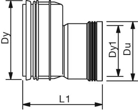Teknisk tegning af Wavin X-Stream PP-reduktion med dimensioner for DN200 og DN160 mm rør.