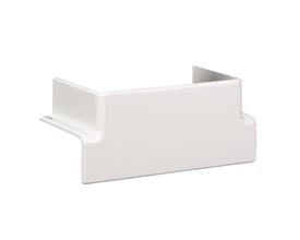 Schneider Electric OptiLine 45 T-stykke i polar hvid plast til kabelinstallation, vist fra siden på en hvid baggrund.