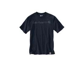 Carhartt Dearborn relaxed t-shirt i navy, str. S, set forfra med kortærmer og stort logo på brystet.