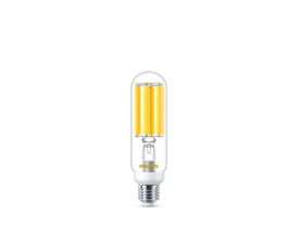 Philips Master Ultra Efficient SON-T LED-lyskilde med klar, aflang pære, synlige LED-filamenter og E27-sokkel.