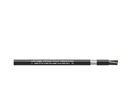 Lapp OLFLEX TORSION D FRNC kabel med 12 ledere og 0,5 mm² tværsnit vist med afisoleret ende, der afslører gule og sorte ledere.
