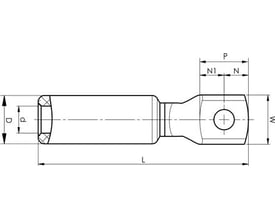 Teknisk tegning af Elpress AKK500A-16 kabelsko, viser dimensioner for 500mm2 Al-leder og M16 laske.