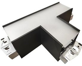 Opple Lima T-forbindelse G2 i sort ses skråt ovenfra med en tydelig T-form og lyse flader.
