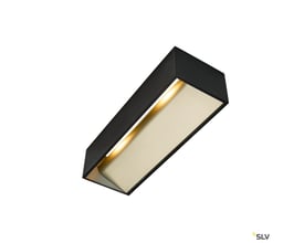 SLV Logs In L LED væglampe i sort og guld, med indirekte varmt lys op og ned.