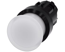 Siemens SIRIUS ACT hvid oplyst paddehattrykknap med stor, rund aktuator i ru plast til 22mm montage.