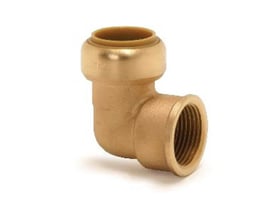 VSH Tectite muffe/muffe bøjning i messing til 18 mm rør med 3/4" gevind på hvid baggrund.