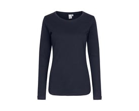 ID Identity langærmet dame T-shirt i navy blå, str. XL, fremstillet i blød antipilling interlock kvalitet.