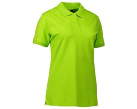 En limegrøn dame polo t-shirt fra ID Identity i størrelse XL, fremstillet af piquékvalitet med stretch og tone i tone-knapper.