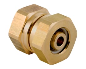 Geberit FlowFit trykprøvningsprop i messing CW617N til 50 mm rør, med synligt promatforzinket finish og gevinddetaljer.