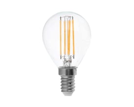 V-TAC E14 LED-kronepære P45 på 6 W med klart glas, synlige filamenter og sølvfarvet skruefatning.