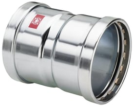 Viega Prestabo muffe med 76,1 mm diameter og synlig rød mærkning, der indikerer anvendelse uden drikkevand.