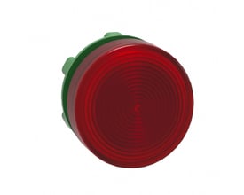Rødt LED lampehoved med riflet linse, 22mm diameter fra Schneider Electric, isoleret på hvid baggrund.