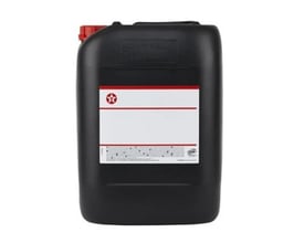 Sort dunk med rød prop og hvid etiket med Texaco-logo, der indeholder Texaco Meropa EliteSyn XM 460 syntetisk gearolie, 20 l.
