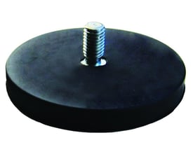 Eclipse gummibelagt neodymium pottemagnet med M6 x 15 mm udvendigt gevind og 43 mm diameter på hvid baggrund.