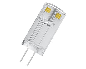 Osram Ledvance LED PIN lyskilde med G4 sokkel, klar, 100lm og 0,9W varm hvid farve.