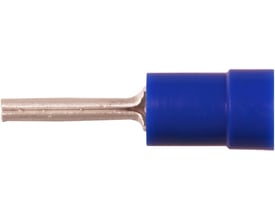 Nærbillede af Elpress stiftkabelsko A2519SR, viser den blå polycarbonat isolation og den fortinnede kobberstift detaljeret.