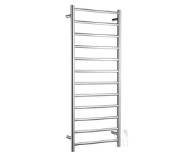 Smedbo dry el-opvarmet håndklædetørrer i rustfrit stål, 120W, 500mm bred med 11 horisontale rør på hvid baggrund.