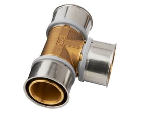 Roth MS-Tee T-stykke i messing og rustfrit stål med dimensioner 63 x 50 x 50 mm til pres på alu-laserplus.