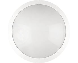 Rund, hvid Hide-a-lite Moon PUB-loft- og vægplafond med opal afskærmning, set lige forfra.