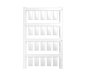 Weidmüller komponentmærker ESG 8/17 i hvid. Hver mærker er 17 mm bred og 8 mm lang, fremstillet af Polyamid 66 på en skinne.