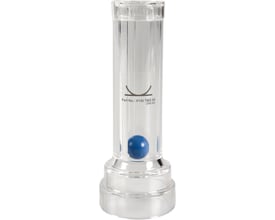 Detaljeret billede af Boisen Safety Airflow Indicator Comfort, viser mærkatet med 'Part No.: V1AI TM3 00' og den blå indikatorbold.