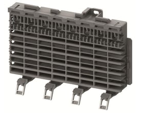 Grå Power Railhouder Smissline TP fra ABB med plads til 8 moduler, vist med klik-monteringsbeslag i bunden.