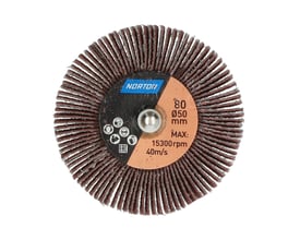 Norton slibevift på skaft Metal R207PLUS med brune slibelameller, set forfra; P80 og diameter 50 mm.