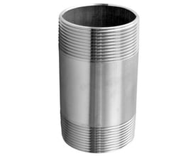 Teksor Oy nippelrør i rustfrit stål AISI 316, 1/4" x 200 mm, vist stående med gevind i begge ender.