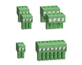 Schneider Electric klemmer til TM172E12R 12 I/O udvidelsesmodul, vist i forskellige konfigurationer på hvid baggrund.