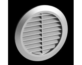 Unite T30M ventilationsrist i grå plastik med horisontale lameller og indbygget insektnet.