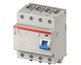 ABB Smissline F404A40/0.03 reststrømsafbryder med 4 moduler, blå afbryderhåndtag og tydelig mærkning.