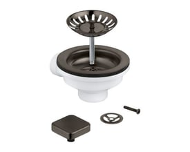 Grohe bundventil 1 1/4 t/kv i børstet hard graphite med hvid bund og dele som rammesæt, skål og skrue.