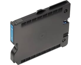 Weidmüller original cyan blækpatron til Printjet Advanced printere, set fra siden med fokus på sort plastikhus og blå label.