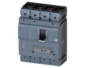 Siemens 3VA2 IEC maksimalafbryder, frame 400, 4-polet med sort vippekontakt og tydelig mærkning, designet til anlægsbeskyttelse.