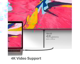 ALOGIC Ultra USB-C til HDMI kabel forbinder en bærbar computer til et stort 4K UHD TV med 60Hz, viser 4K Video Support.