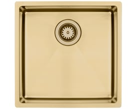 Lavabo Kubus 400 Soft køkkenvask i massiv messing set ovenfra med firkantet kumme og centralt afløb.